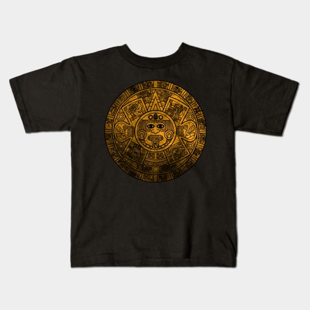 Aztec Calendar. Mayan Sun Stone Kids T-Shirt by Sixth Cycle